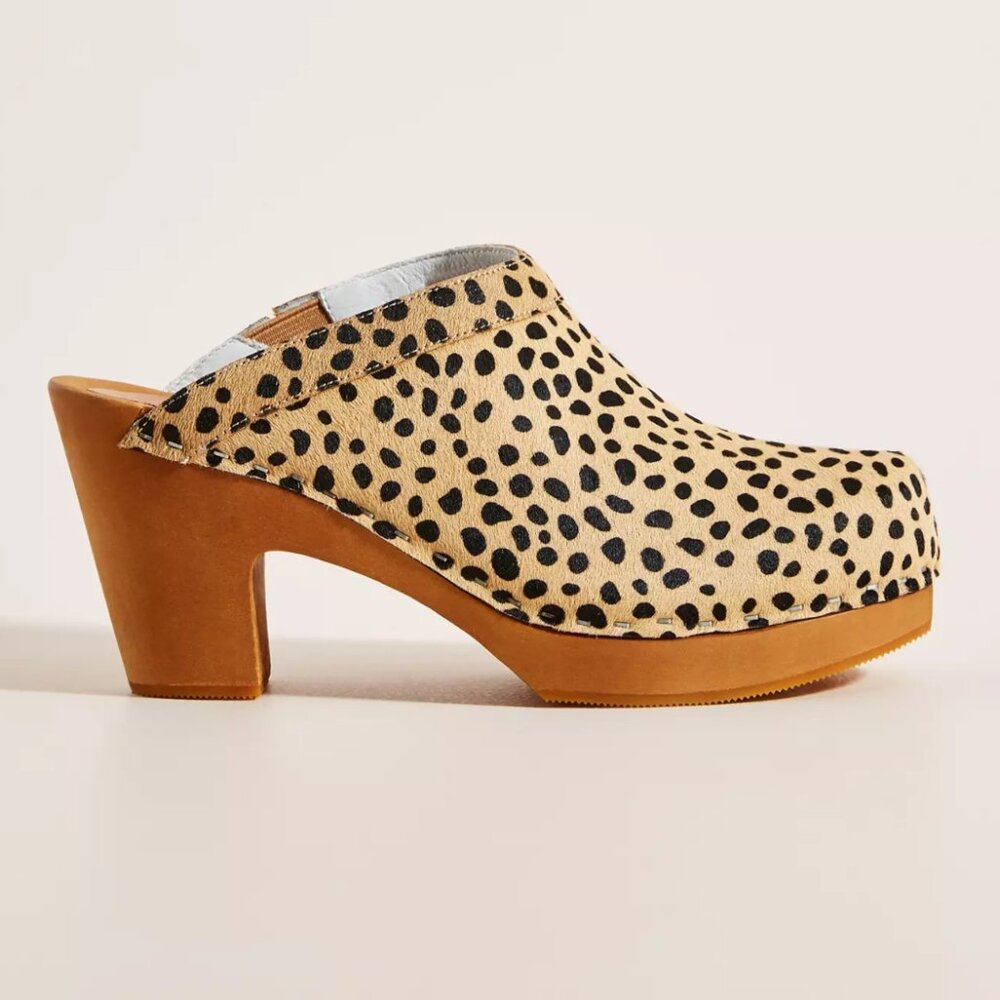 NWOT Jeffrey Campbell Allen Jaguar Heeled Clogs Tan & Black Calf Hair Womens 10